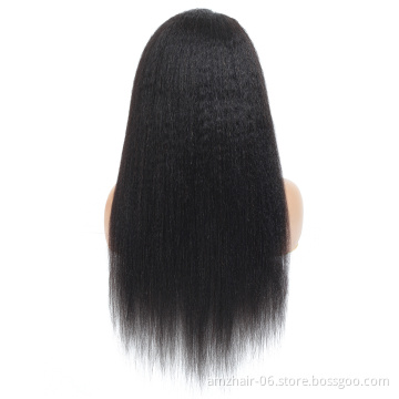 28 30 Inch Yaki Kinky Straight Lace Closure Wig Brazilian Remy Human Hair Pre Plucked Swiss 4X4 Lace Closure Wig For Black Women